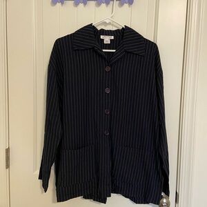 Vintage Vantana Italy women’s navy blue‎ striped button wool blend shirt medium